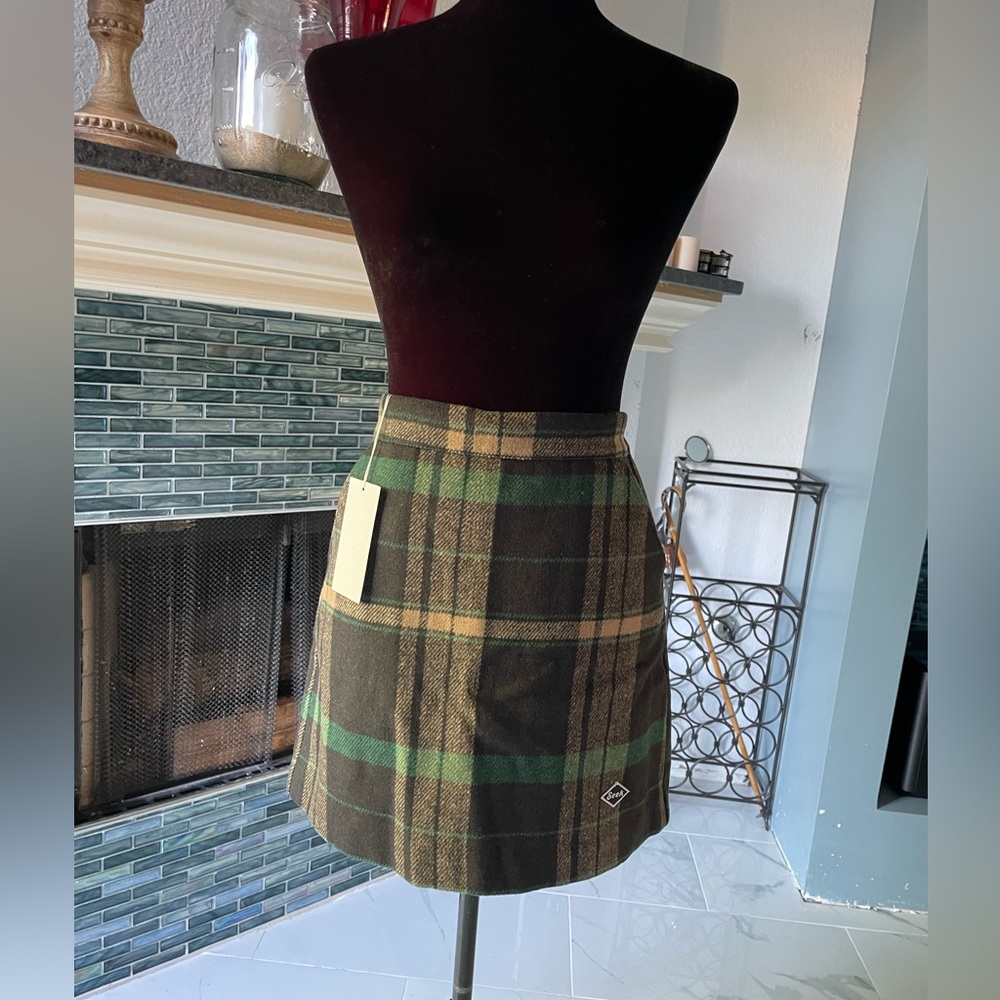 Mixxmix SEEK Logo Patch Check Skirt Green Plaid